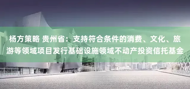 杨方策略 贵州省：支持符合条件的消费、文化、旅游等领域项目发行基础设施领域不动产投资信托基金